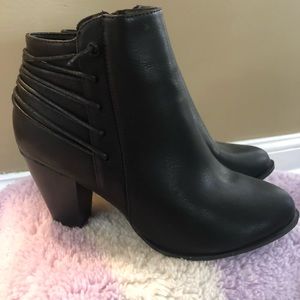 Black leather lace up booties